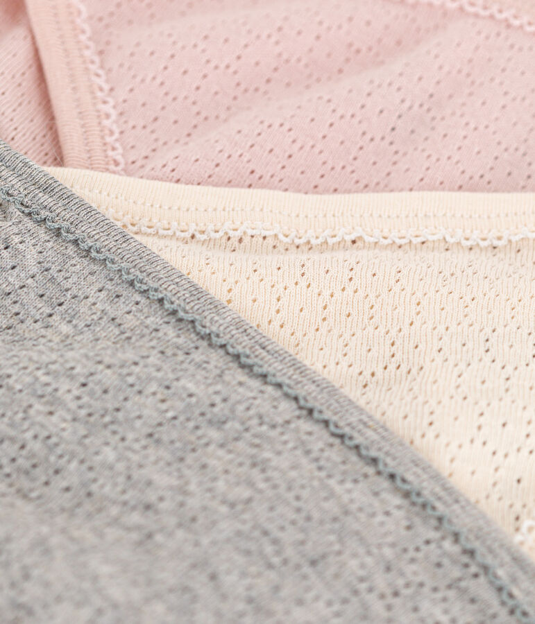 Juego de 3 braguitas de algod&oacute;n calado para mujer multicolor