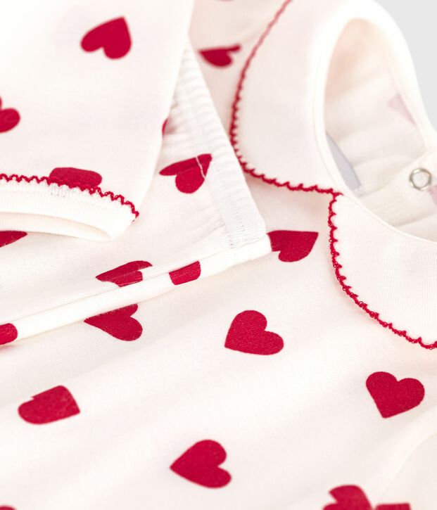 Pijama de 2 piezas con estampado de corazones para beb&eacute; blanco/rojo