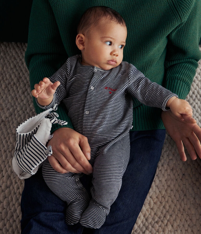 Pijama de terciopelo para beb&eacute; azul SMOKING/blanco MARSHMALLOW