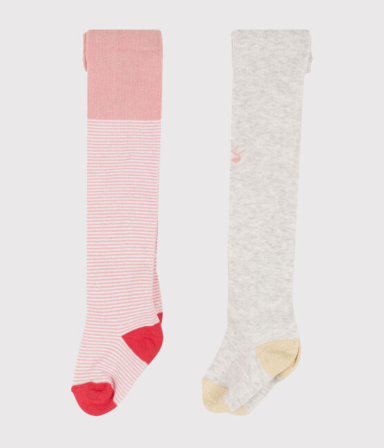 Lote de 2 pares de pantis para bebé niña rosa CHARME/blanco MULTICO