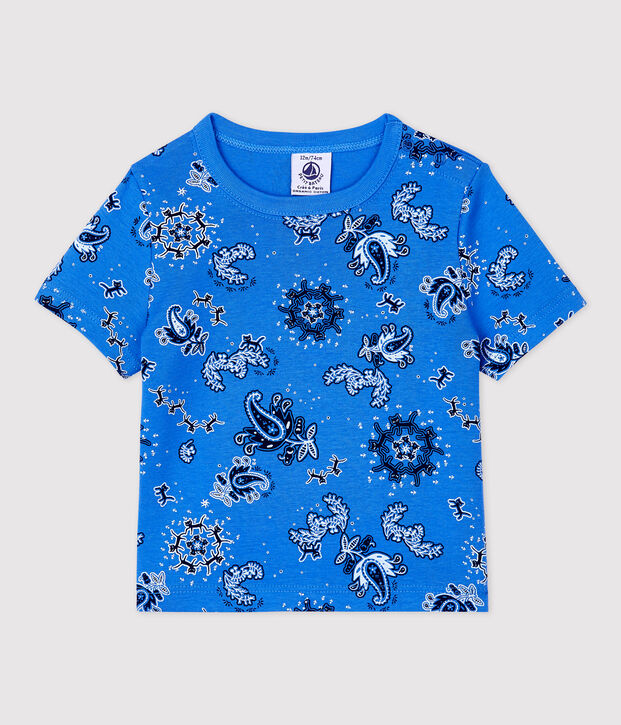 Camiseta de manga corta con estampado de bandana de algod&oacute;n ecol&oacute;gico de beb&eacute; azul/multicolor