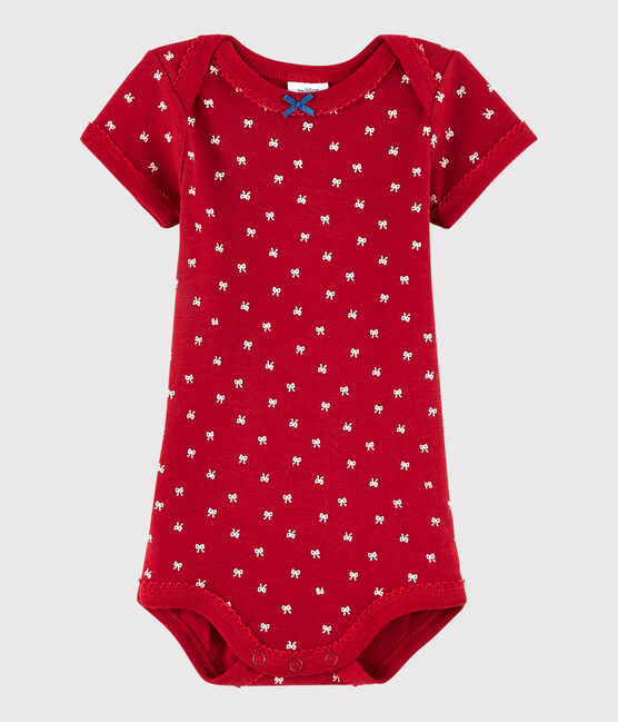 Bodi de manga corta de bebé niña rojo TERKUIT/blanco MARSHMALLOW