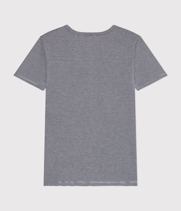 Camiseta La Ic&oacute;nica de algod&oacute;n a rayas con cuello de pico para mujer azul/blanco