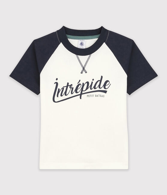 Camiseta de manga corta de punto para niño blanco MARSHMALLOW/azul SMOKING