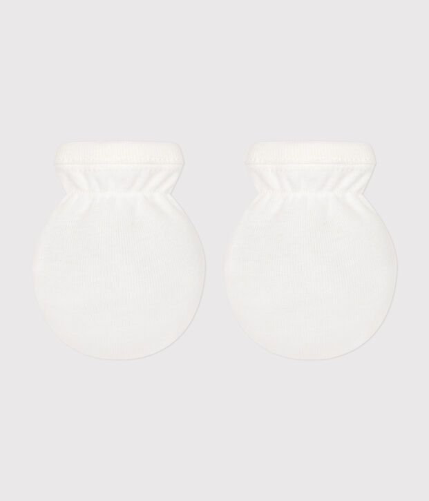 Manoplas de algod&oacute;n liso para beb&eacute; blanco