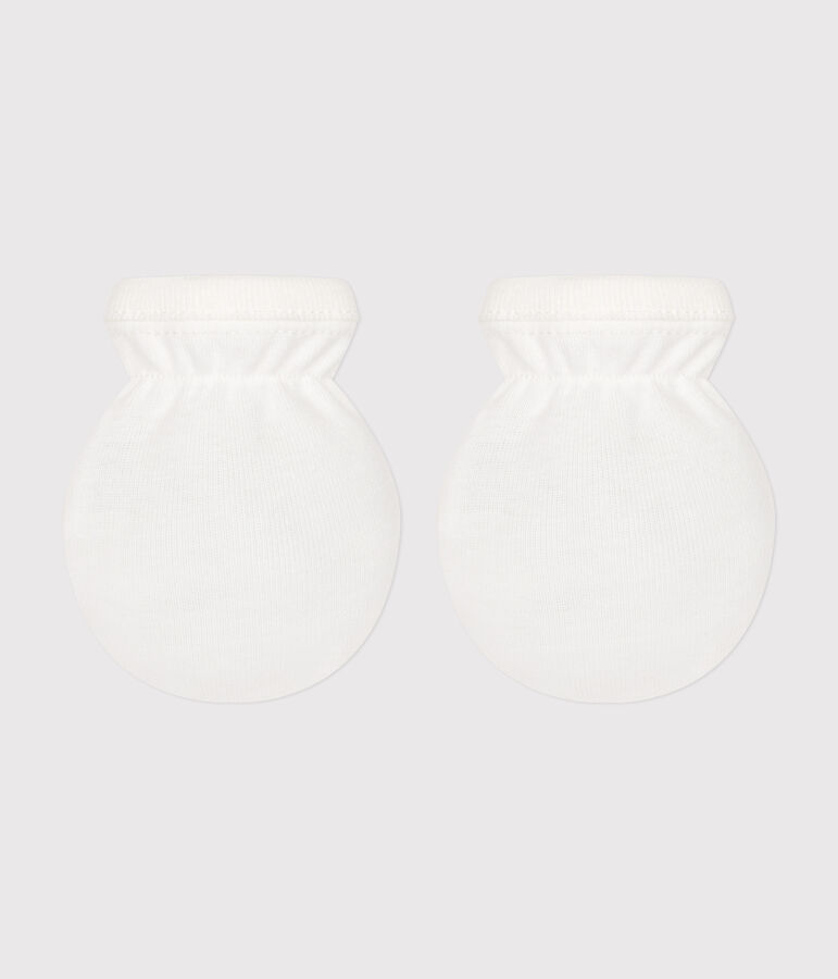 Manoplas de algod&oacute;n liso para beb&eacute; blanco