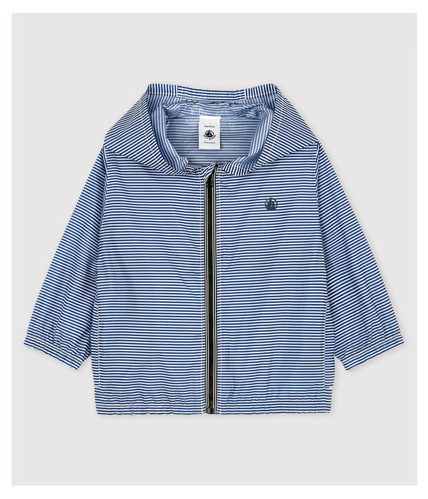 Cortavientos de poliamida reciclada de beb&eacute; azul/blanco