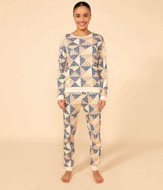 Pijama de algod&oacute;n patchwork para mujer crudo/multicolor