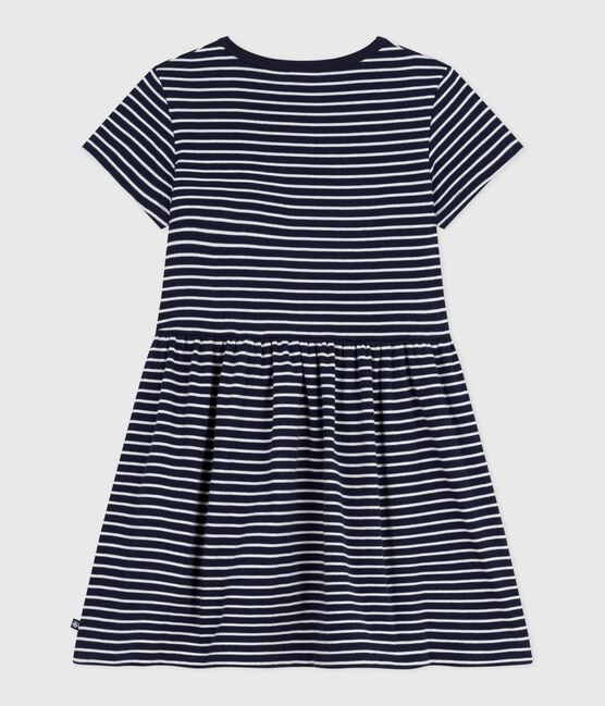 Vestido infantil de algodón de manga corta a rayas azul SMOKING/blanco MARSHMALLOW