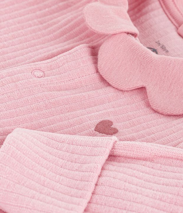 Pijama de terciopelo con cuello liso para beb&eacute; rosa