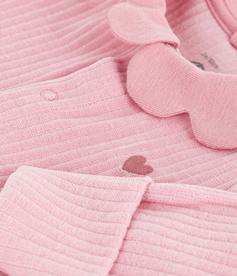 Pijama de terciopelo con cuello liso para beb&eacute; rosa
