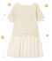 Vestido bi-materia de rayas brillantes beige COQUILLE/amarillo LUREX DORE