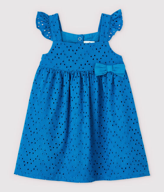 Vestido de tirantes de bordado inglés de bebé niña azul MYKONOS