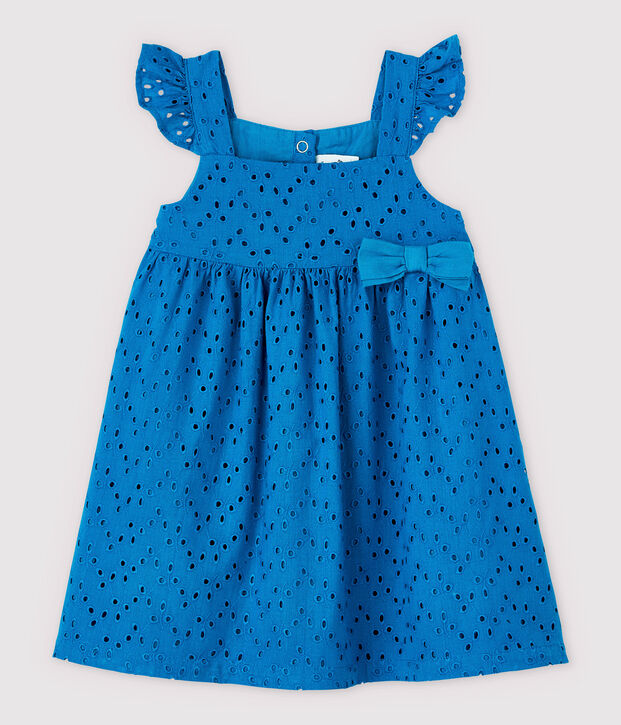 Vestido de tirantes de bordado ingl&eacute;s de beb&eacute; ni&ntilde;a azul