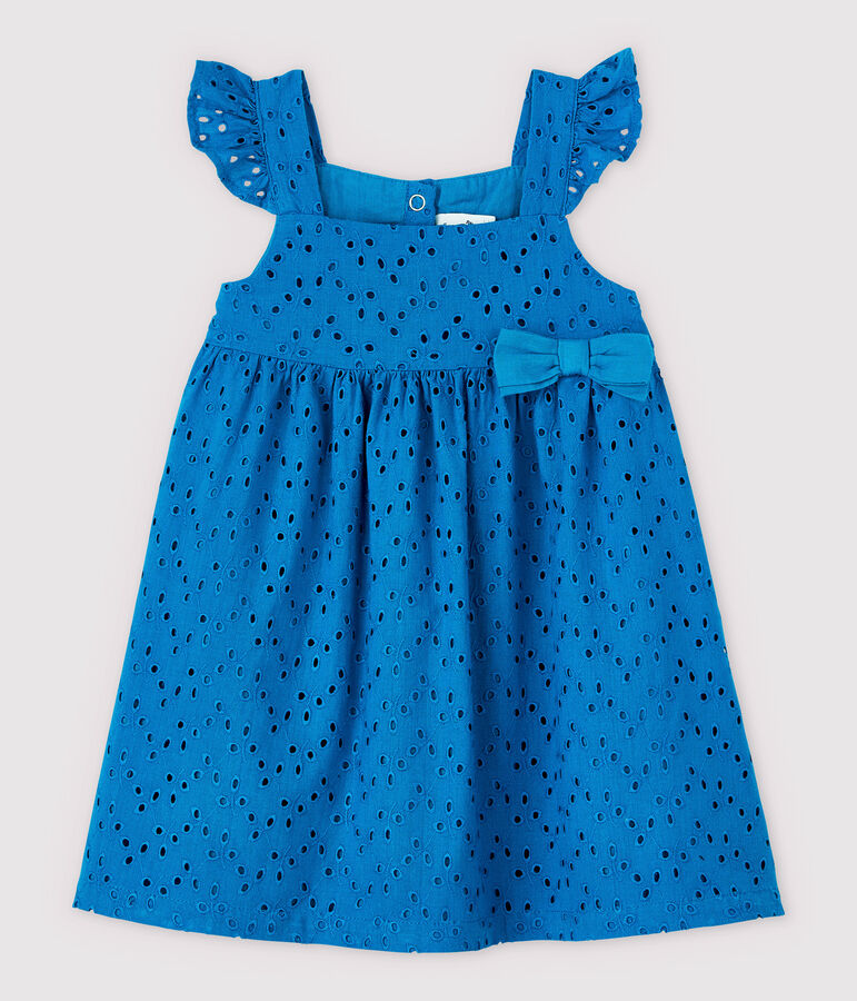 Vestido de tirantes de bordado ingl&eacute;s de beb&eacute; ni&ntilde;a azul