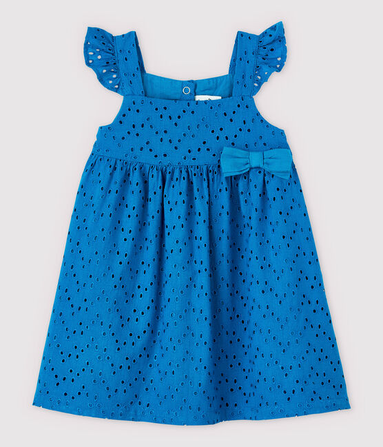 Vestido de tirantes de bordado inglés de bebé niña azul MYKONOS