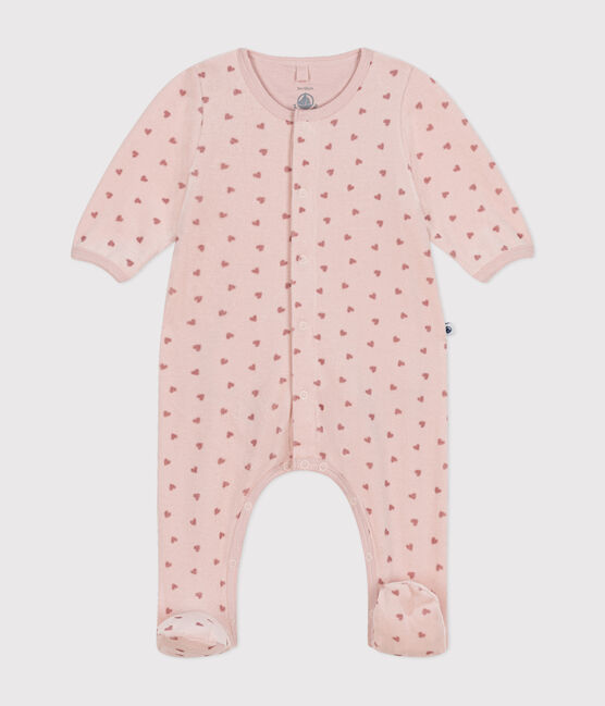 Bodyjama de terciopelo con estampado de pequeños corazones para bebé rosa SALINE/ ROSEWOOD