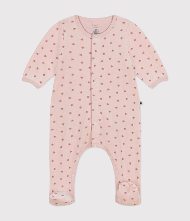 Bodyjama de terciopelo con estampado de peque&ntilde;os corazones para beb&eacute; rosa/rosa