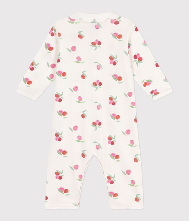 Pijama de algod&oacute;n sin pies con cuello p&eacute;talo de frutas para beb&eacute; blanco/multicolor