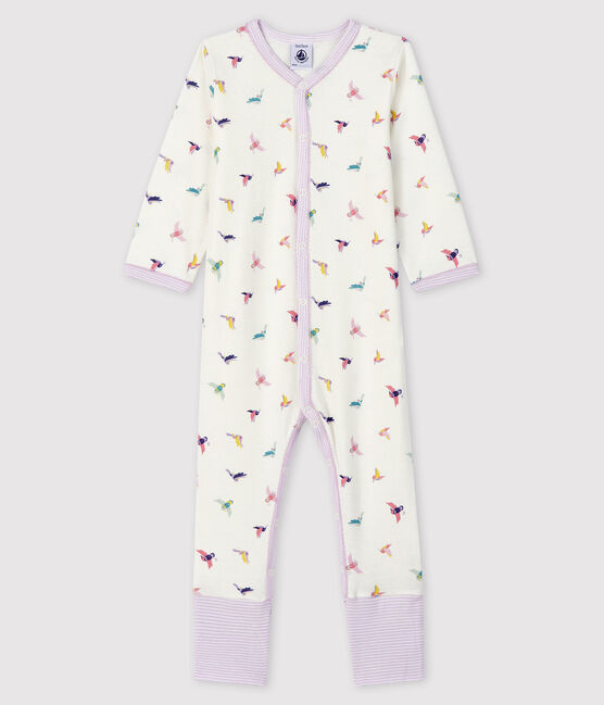 Pelele con pies desmontables de punto acanalado para bebé niña blanco MARSHMALLOW/blanco MULTICO