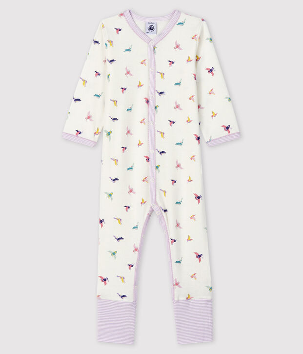 Pelele con pies desmontables de punto acanalado para beb&eacute; ni&ntilde;a blanco/multicolor