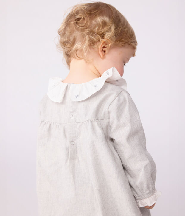 Vestido liso de franela de manga larga con cuello para beb&eacute; FUMEE CHINE