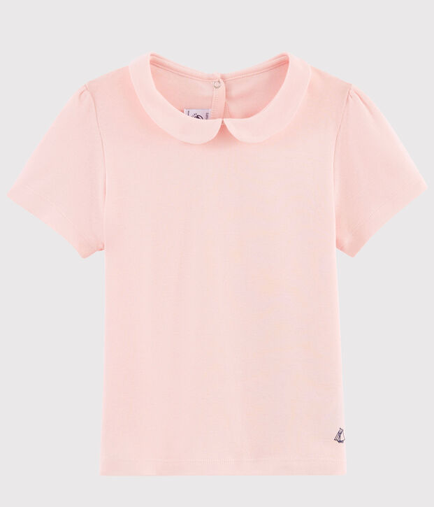 Camiseta de manga corta de algod&oacute;n de ni&ntilde;a rosa