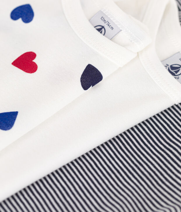 Juego de 3 bodis de algod&oacute;n de manga larga con estampado de tres corazones para beb&eacute; multicolor