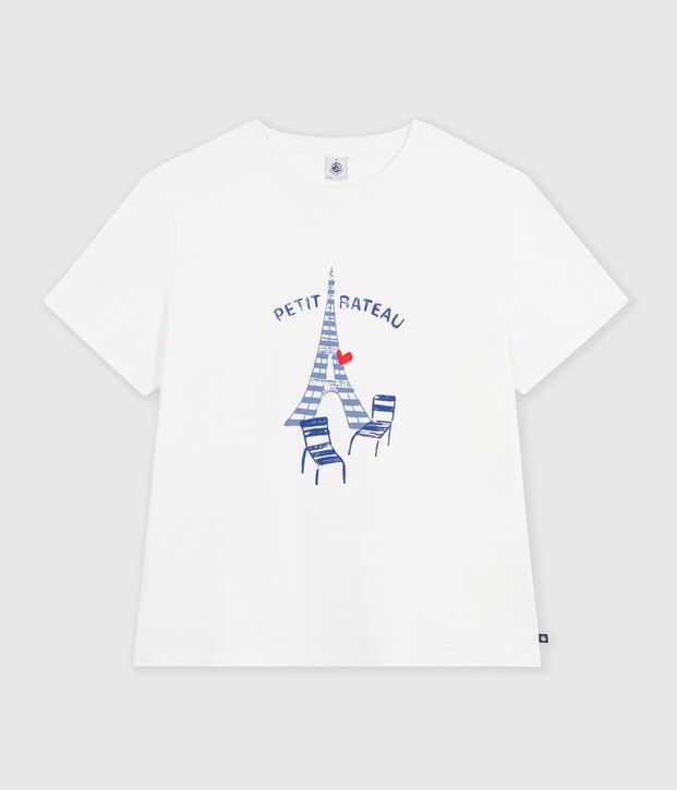 Camiseta de algod&oacute;n de manga corta para mujer con estampado blanco