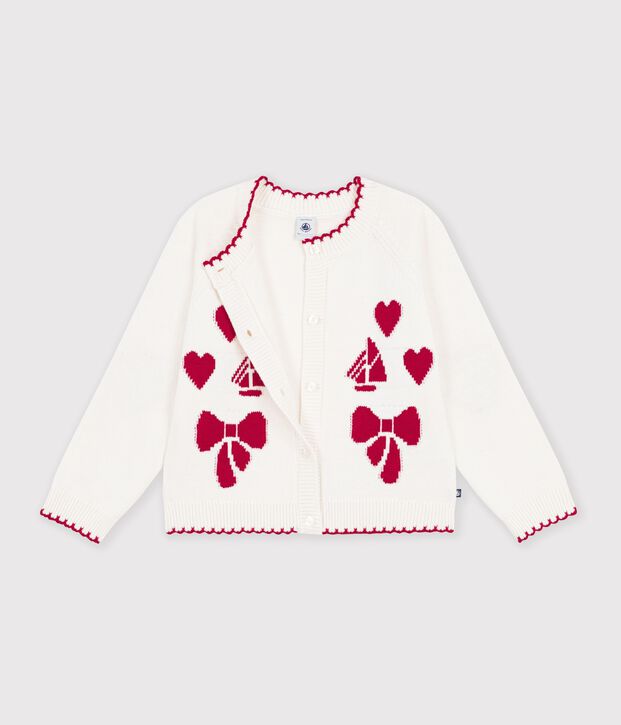 C&aacute;rdigan infantil de lana y algod&oacute;n con estampados blanco/rojo