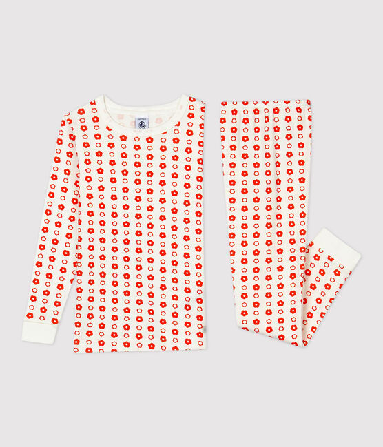 Pijama snugfit con estampado gráfico de niño/niña de algodón orgánico blanco MARSHMALLOW/ SPICY