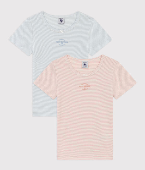 Juego de 2 camisetas de algodón milrayas de manga corta para niña variante 1