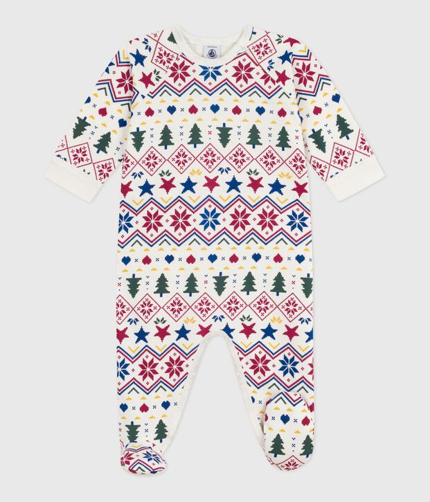 Pijama de felpa cepillada con cremallera y estampado de Navidad para beb&eacute; crudo/multicolor