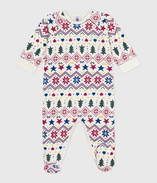 Pijama de felpa cepillada con cremallera y estampado de Navidad para bebé crudo/multicolor