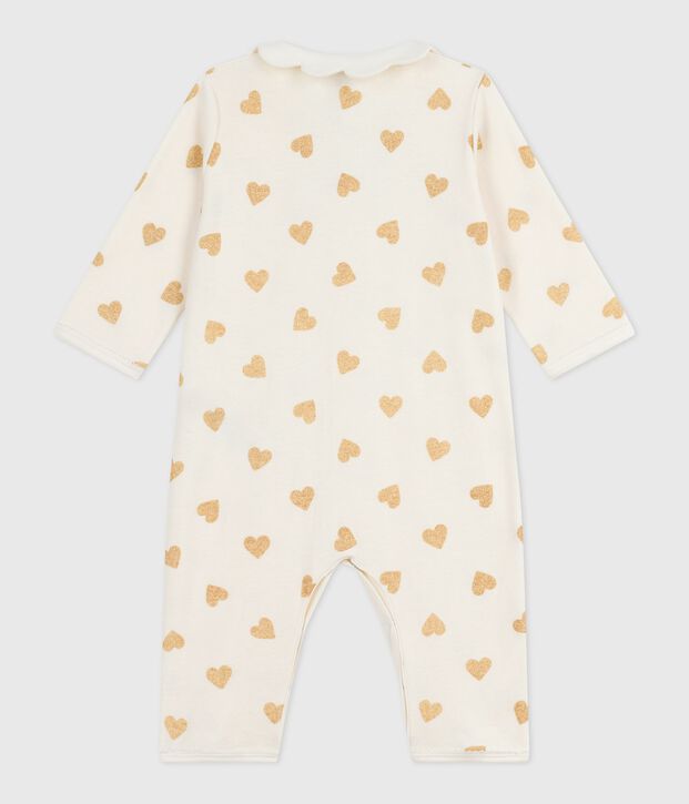 Pijama de beb&eacute; de algod&oacute;n sin pies con estampado de corazones con purpurina dorada crudo/amarillo