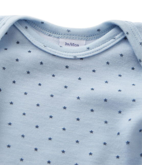 Body de manga larga de lana y algodón para bebé niño azul FRAICHEUR/gris TEMPETE