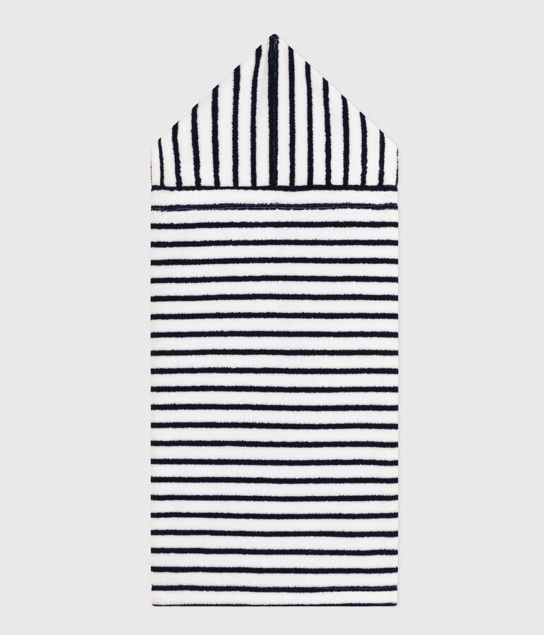 Capa de ba&ntilde;o a rayas de rizo de beb&eacute; blanco LAIT/azul MEDIEVAL