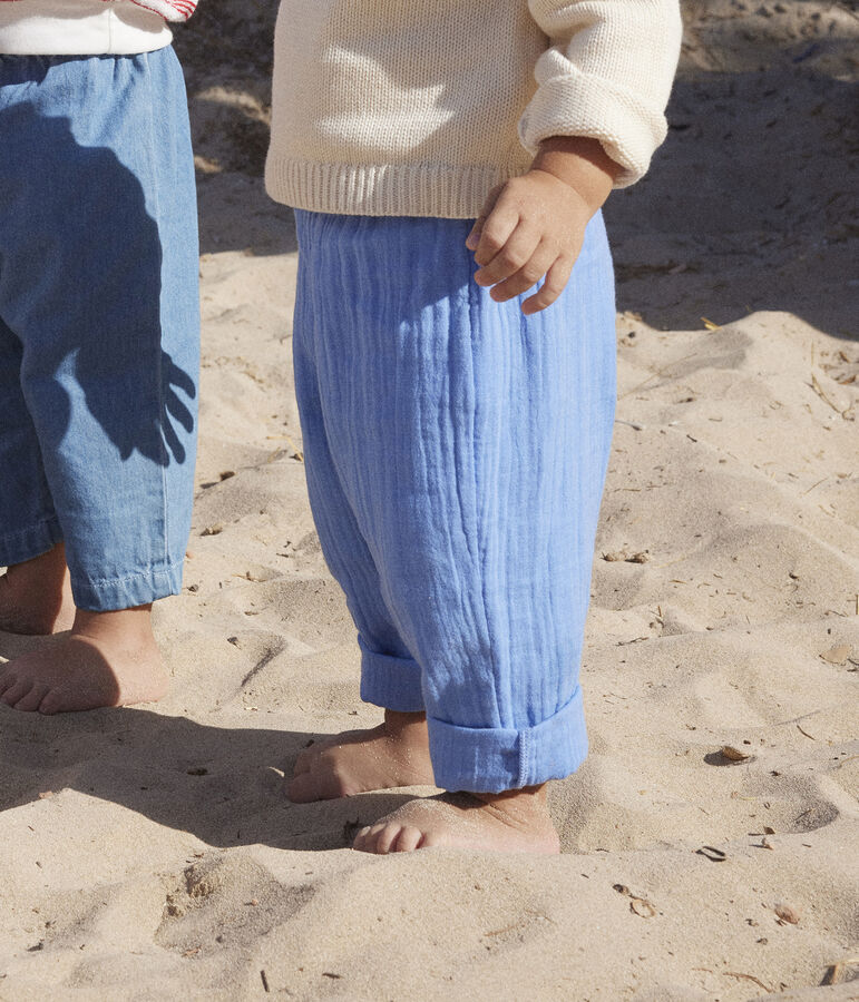 Pantal&oacute;n de gasa de algod&oacute;n para beb&eacute; azul