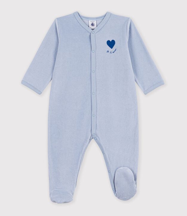 Pijama de terciopelo liso con estampado para beb&eacute; azul