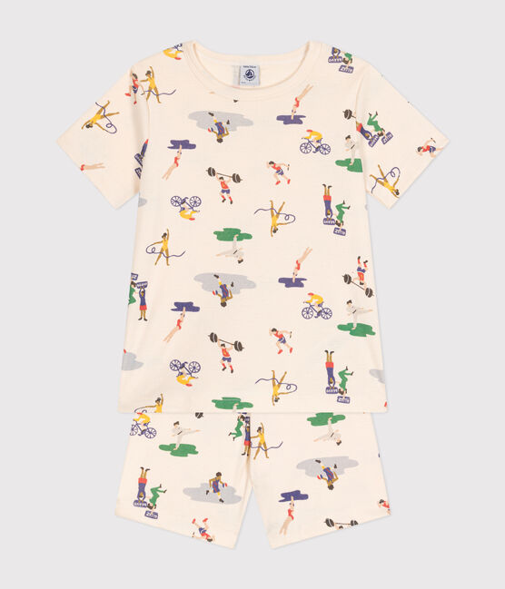 Pijama infantil corto de algodón con estampado de deportes blanco AVALANCHE/ MULTICO