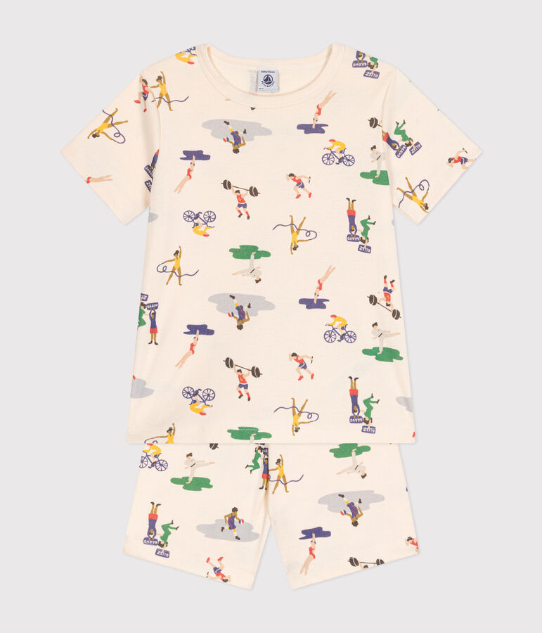 Pijama infantil corto de algod&oacute;n con estampado de deportes crudo/multicolor