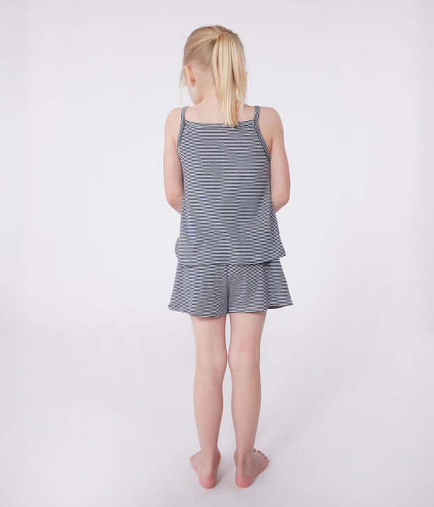 Pijama corto infantil de algod&oacute;n de tirantes a rayas azul/blanco