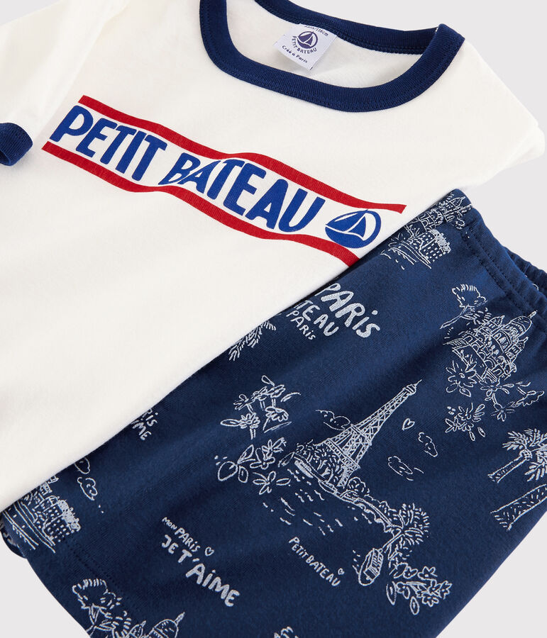 Pijama corto de tela de Jouy Par&iacute;s de algod&oacute;n de ni&ntilde;o azul/multicolor