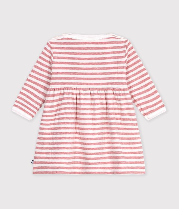 Vestido de manga larga de algod&oacute;n a rayas para beb&eacute; rosa/crudo