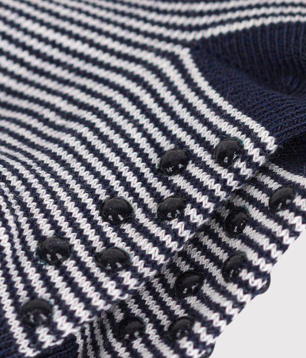 Calcetines antideslizantes de algod&oacute;n a rayas para beb&eacute; azul/blanco