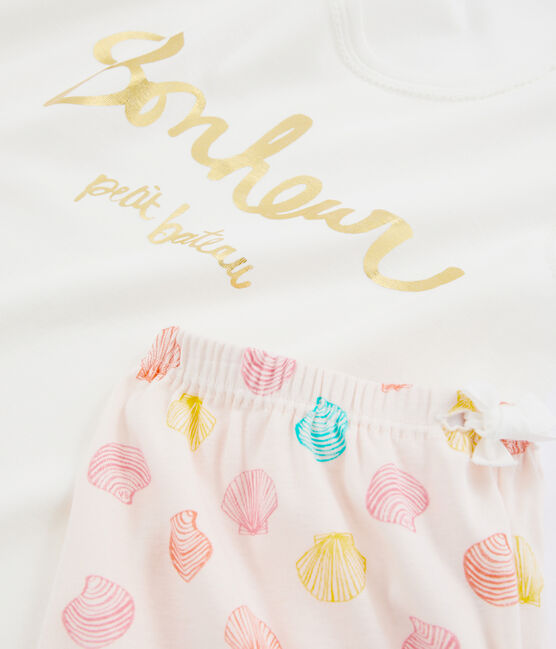 Pijama corto de punto para chica rosa FLEUR/blanco MULTICO