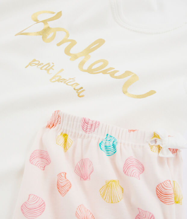 Pijama corto de punto para chica rosa/multicolor
