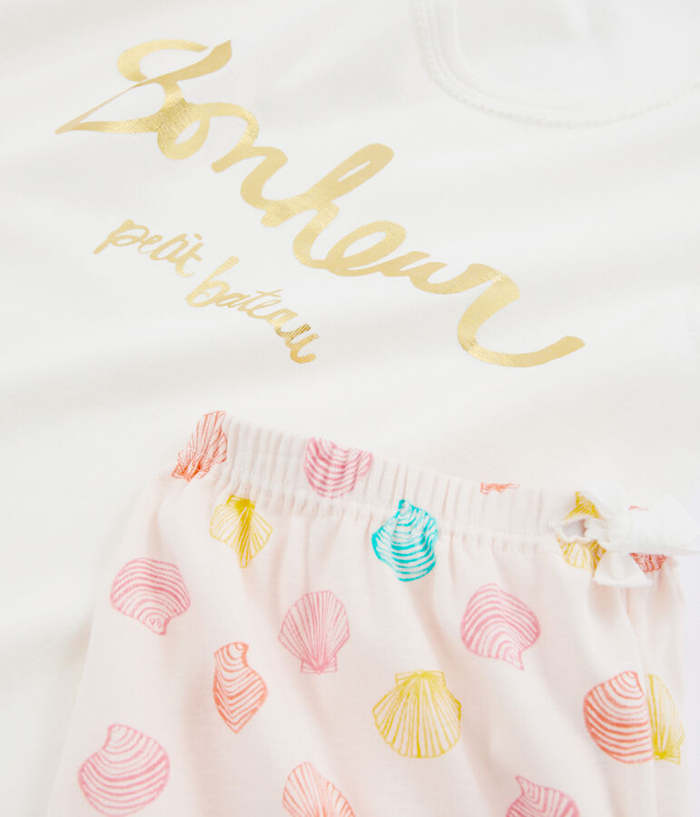 Pijama corto de punto para chica rosa/multicolor