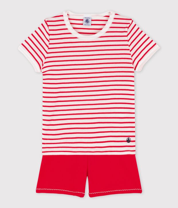 Pijama corto a rayas de algod&oacute;n de ni&ntilde;a blanco/multicolor