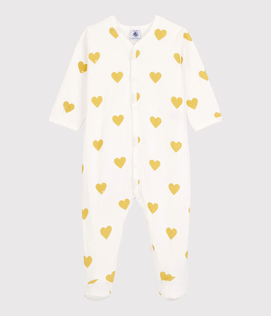 Pelele de bebé con corazones amarillos de algodón orgánico blanco MARSHMALLOW/amarillo OCRE